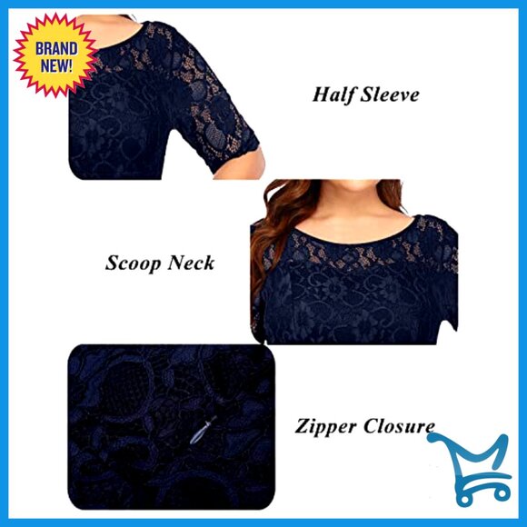 Lace Midi Dress Semi Formal Cocktail Party Wedding Guest Elegant Fit Flare - Picture 6 of 7